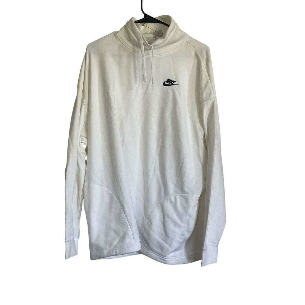 New Nike Women White Sportswear Club Fleece Oversized Mock Neck Sweatshirt Large